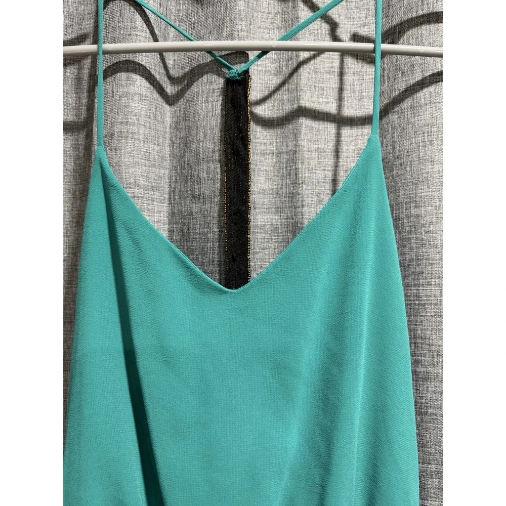 Blue Rain Women's‎ L Solid Teal Lined Dress Beaded Copper Back Strap Sleeveless